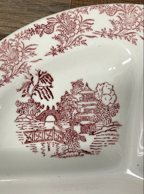 Red Willow Transferware Divided Grill Plates Set 4 Piece Made in USA Vintage