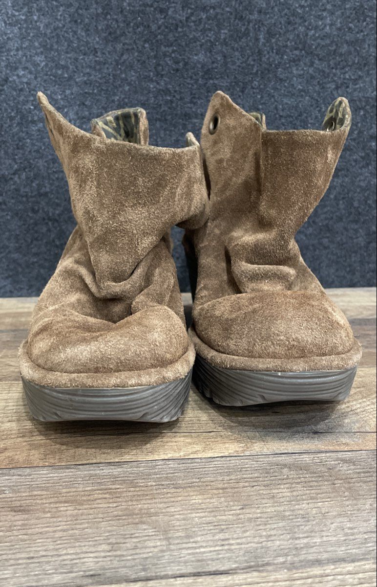 Fly London Yaz Brown Suede Wedge Ankle Boots Women's Size 10