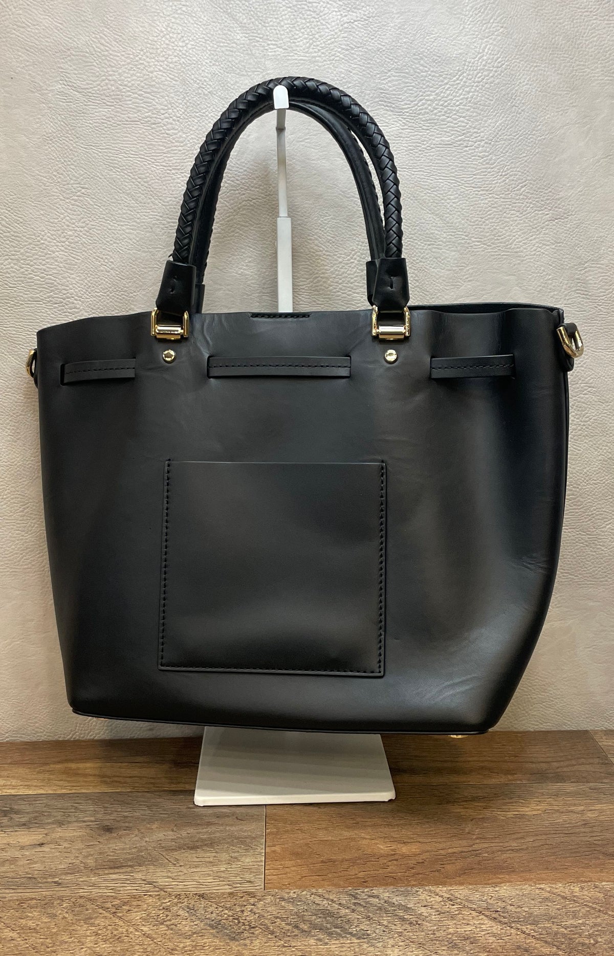Michael Kors Black Leather Satchel Tote Bag Braided Handles Gold Hardware