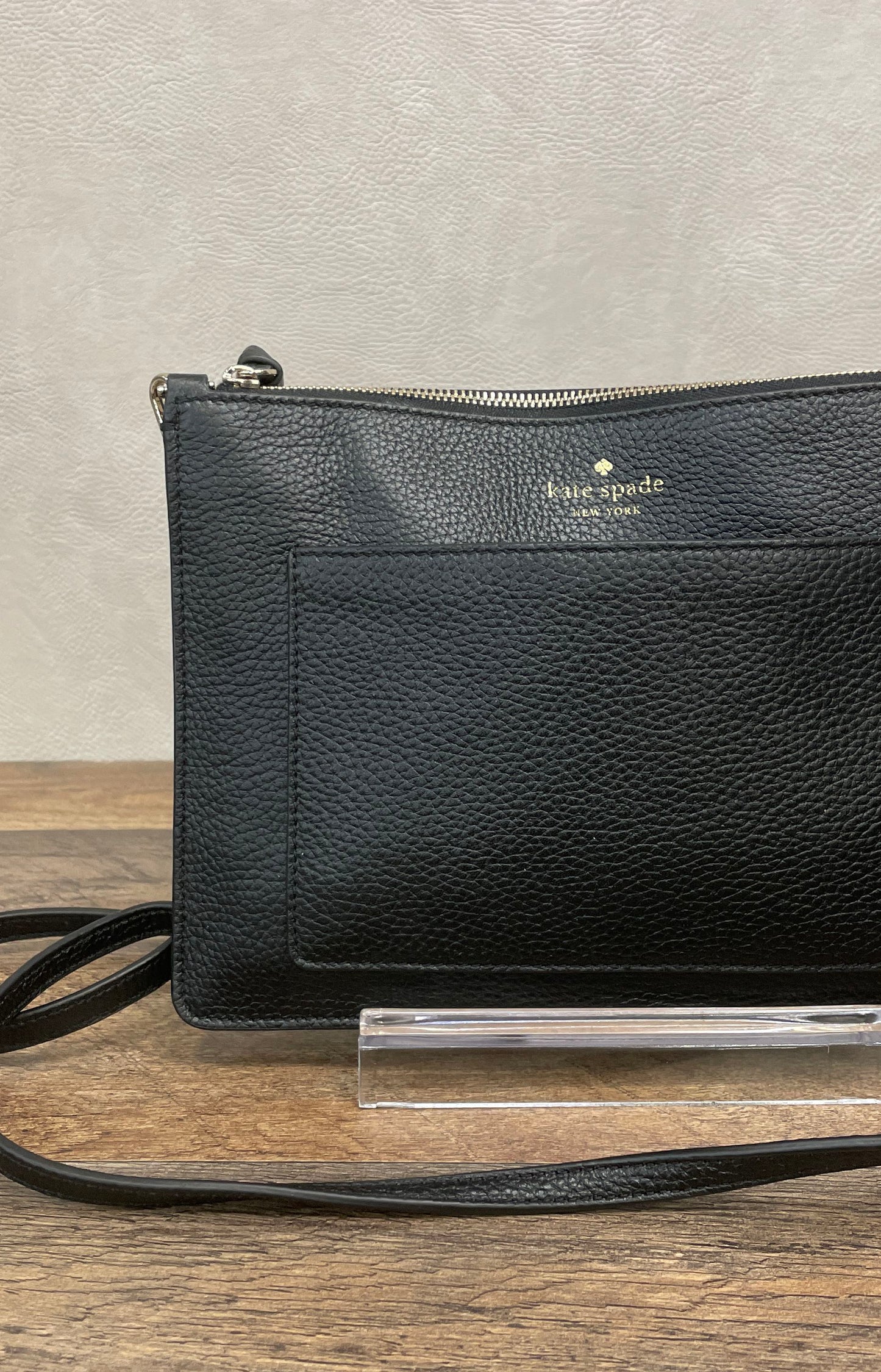 Kate Spade Black Pebbled Leather Slim Crossbody Bag Gold Hardware