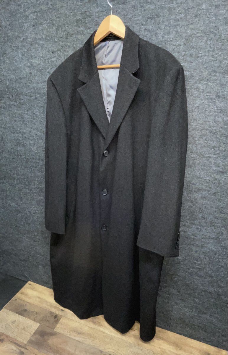 Calvin Klein Men's Vintage Y2K Charcoal Gray Long Wool Overcoat 3-Button