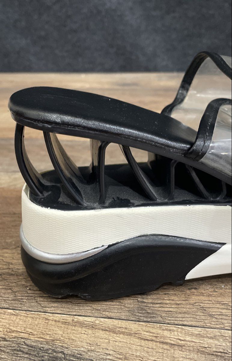 Black White Clear PVC Double Buckle Architectural Heel Platform Sandals Size 12