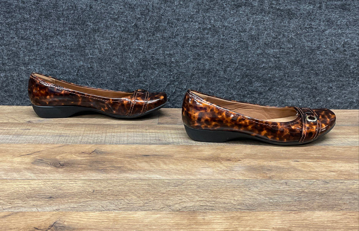 Clarks Collection Brown Tortoiseshell Patent Ballet Flats Women's Size 7.5 M