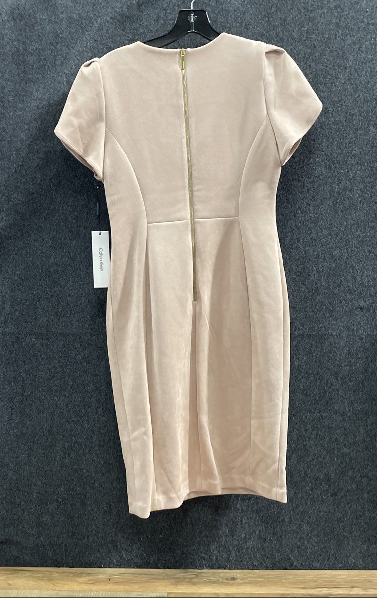 Calvin Klein Women's Pink Faux Suede Puff Sleeve Sheath Dress Sz 8 NWT