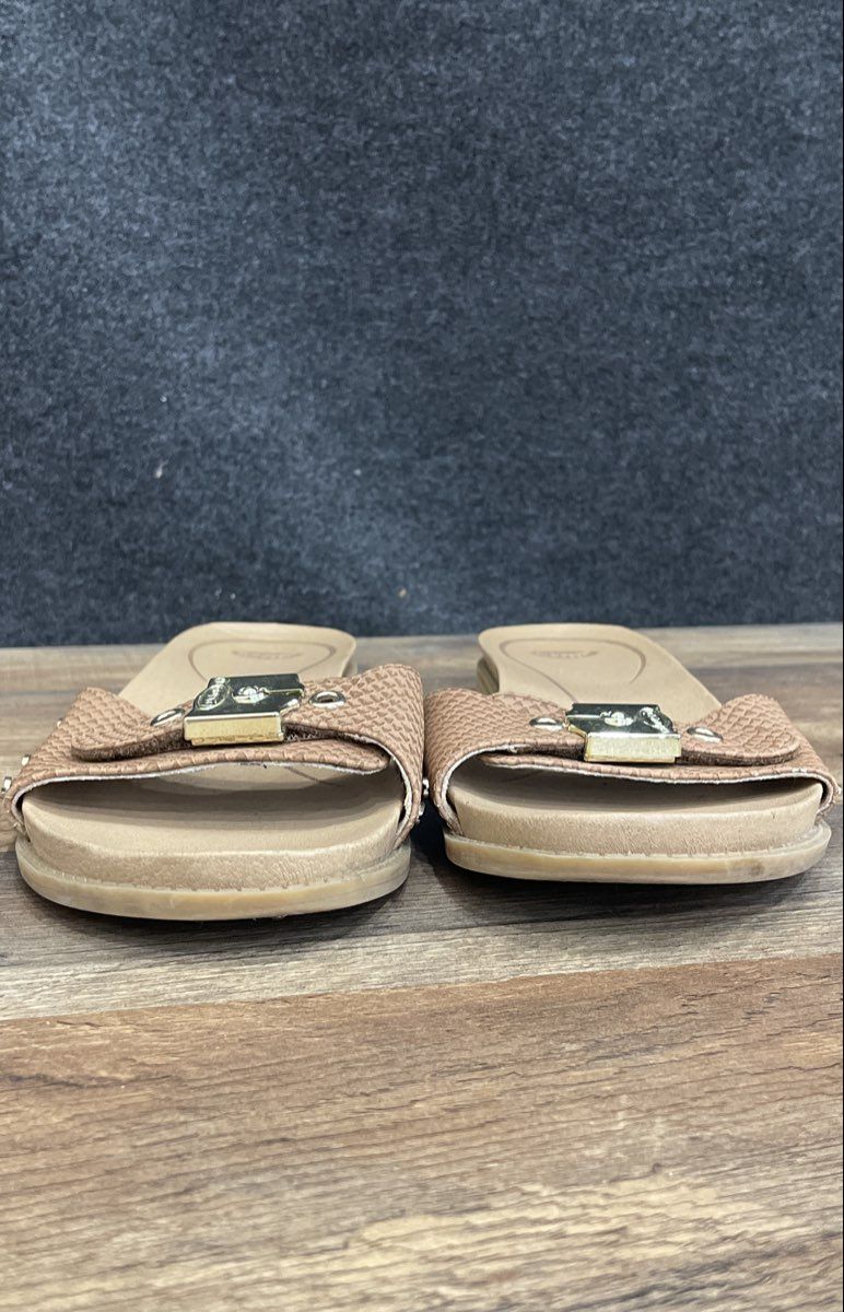 Dr. Scholl's Brown Faux Snakeskin Buckle Slide Sandals Women's Size 10M