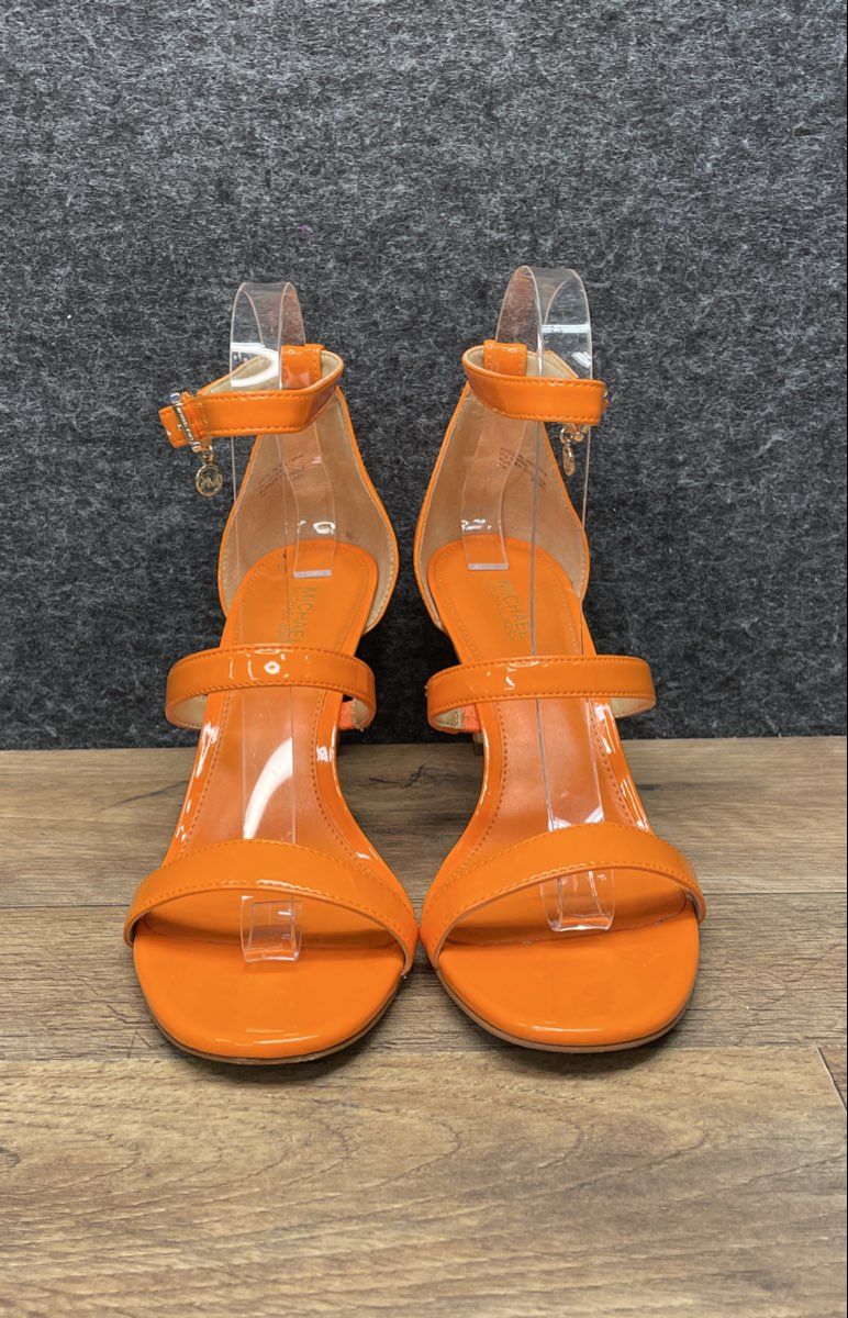 Michael Kors Orange Patent Strappy Stiletto Sandals Heels Size 7M