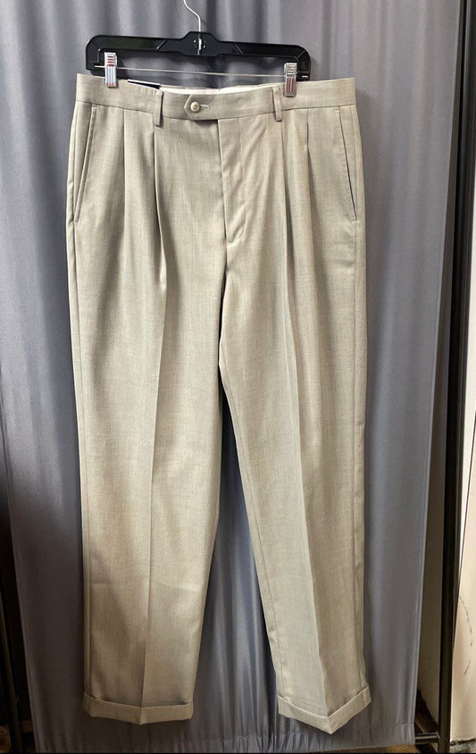 Stafford Men's Gray Pleated Cuffed Sharkskin Dress Pants Sz 36x34 NWT