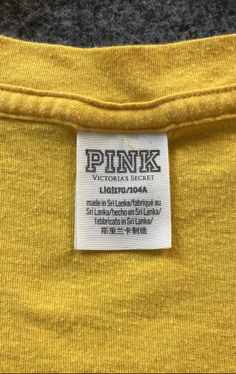 PINK Victoria's Secret Women's Yellow Silver Glitter Logo V-Neck T-Shirt Sz L