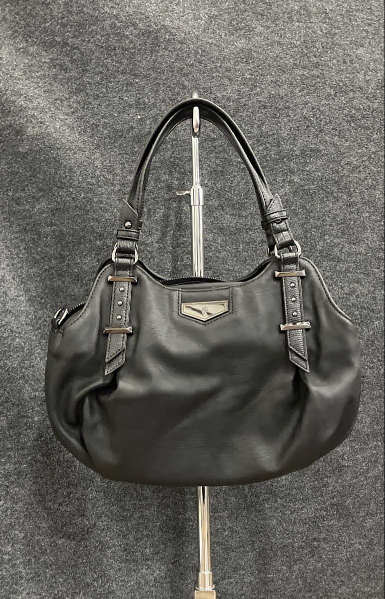 Simply Vera Vera Wang Black Leather Studded Hobo Shoulder Bag Silver Hardware