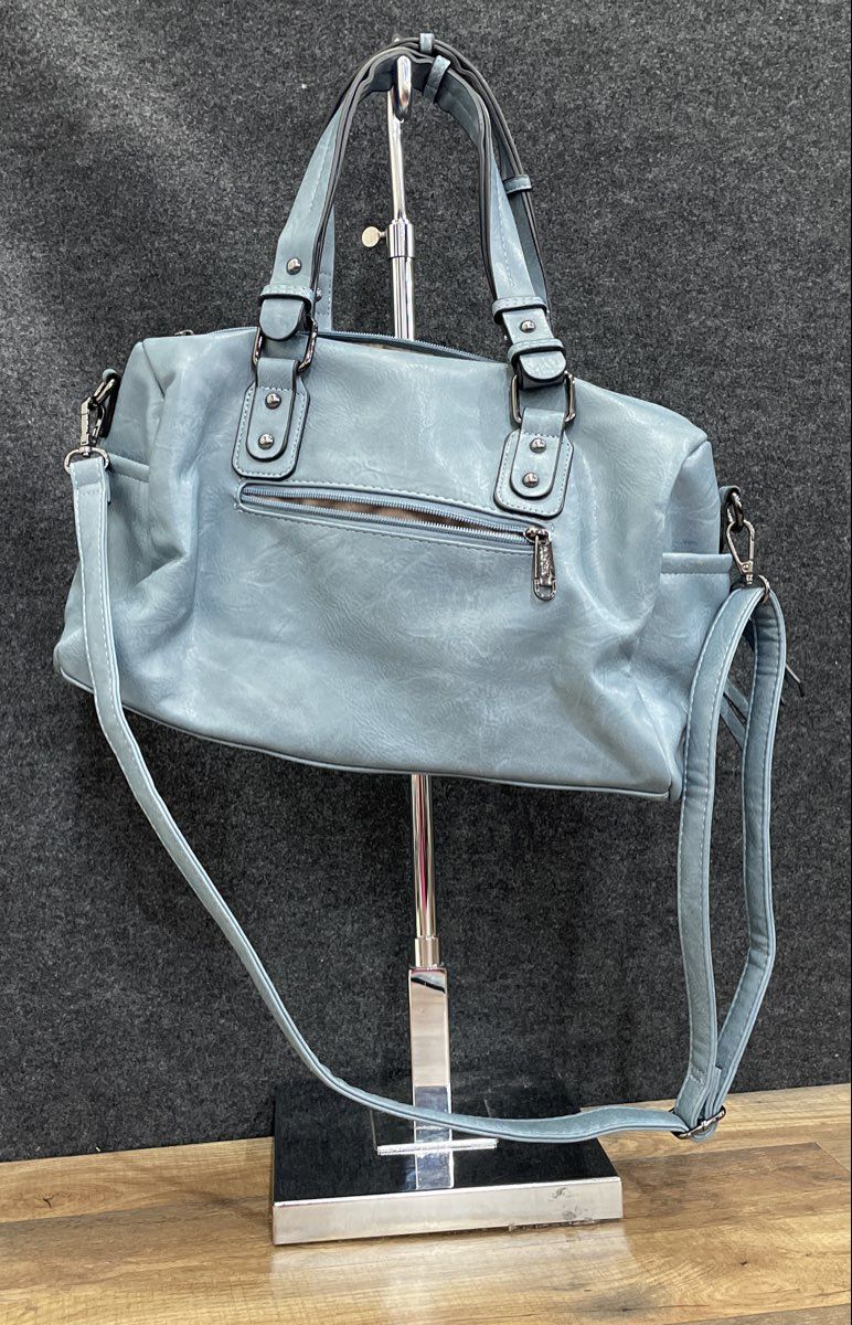 Dasein Blue Leather Studded Patchwork Satchel Crossbody Handbag Gunmetal