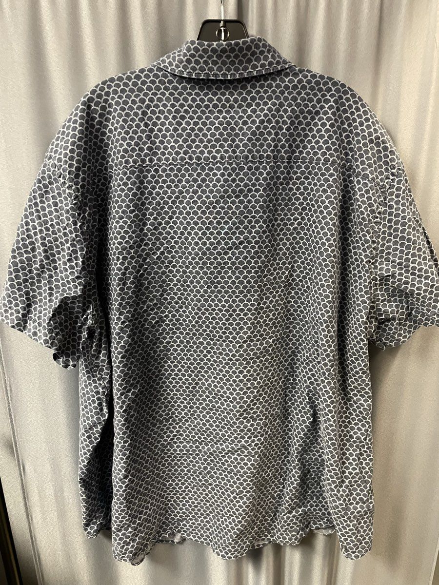 Faherty Men's Navy Fishscale Playa Shirt Indigo Dyed Organic Cotton Stretch 2XL