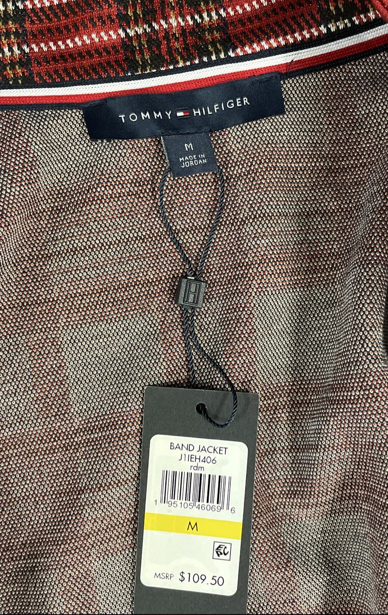 Tommy Hilfiger Women's Red Plaid Band Jacket Gold Crest Buttons NWT Sz M