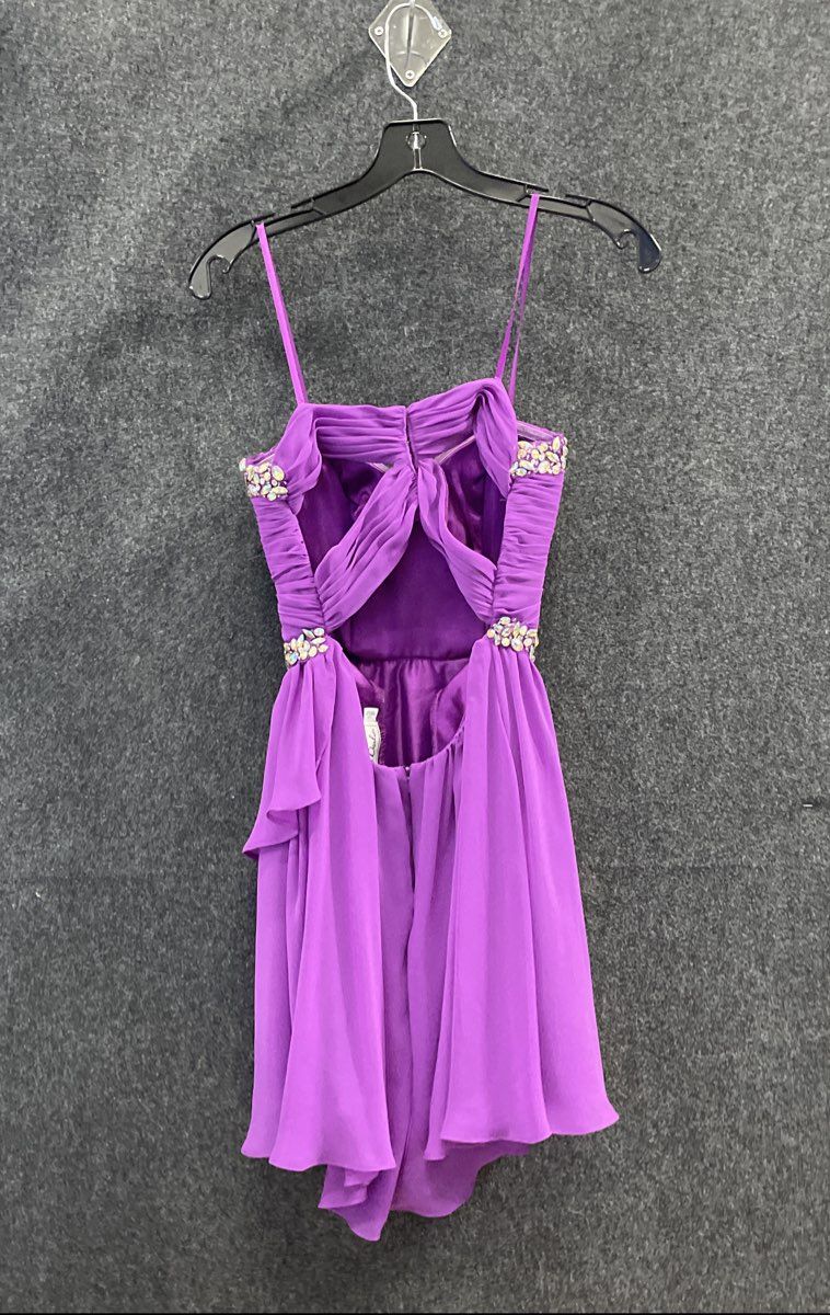Bee Darlin Women's Purple Beaded Rhinestone Chiffon Party Prom Dress Sz 3/4