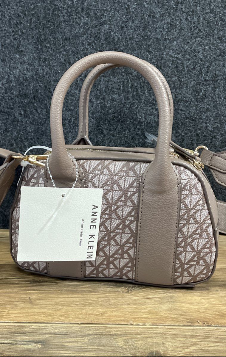 Anne Klein Mink Logo Mini Satchel Crossbody Bag Gold Hardware NWT