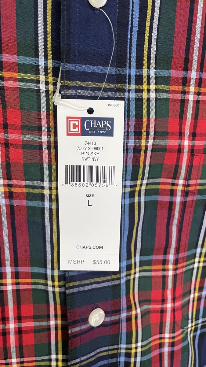 Chaps Men's Big Sky Navy Plaid Flannel Button Down Shirt NWT Sz L
