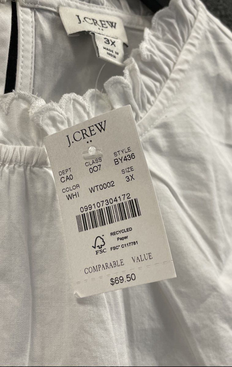 J. Crew Women's White Ruffle Neck Sleeveless Top Cotton Poplin Sz 3X NWT BY436