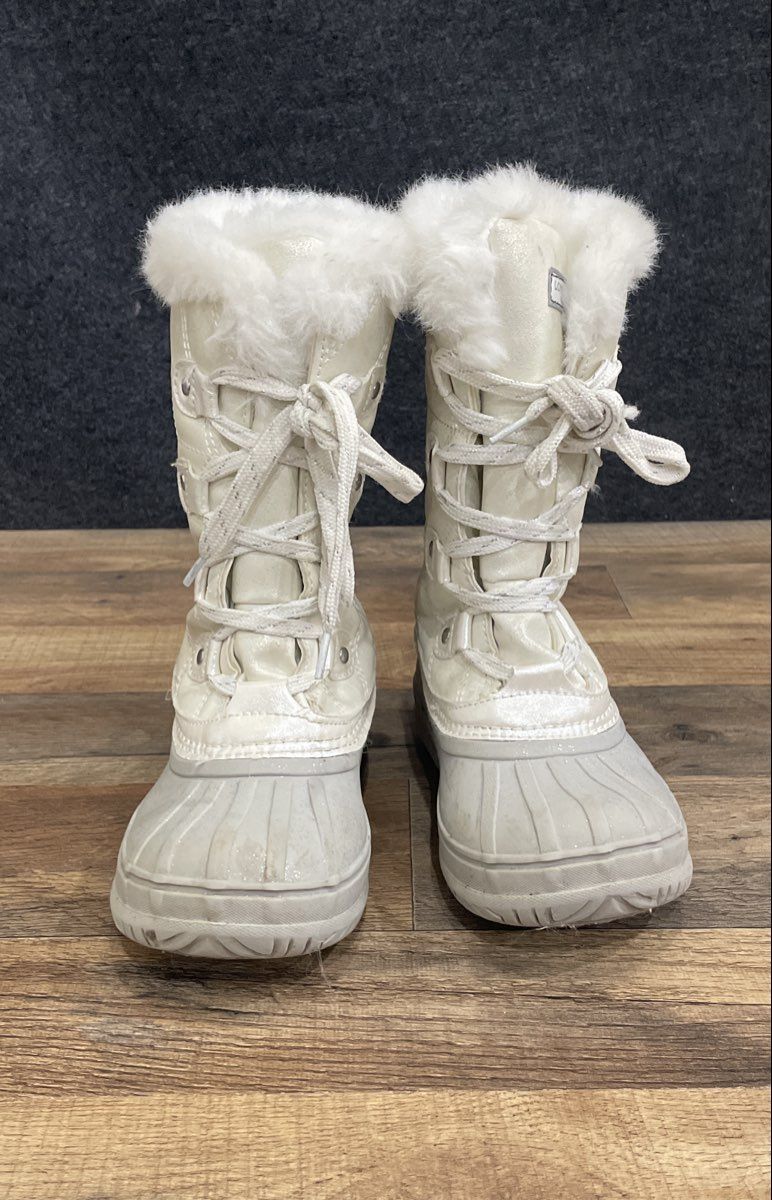 London Fog LFG Ely White Pearlescent Quilted Faux Fur Winter Boots Kids Size 1