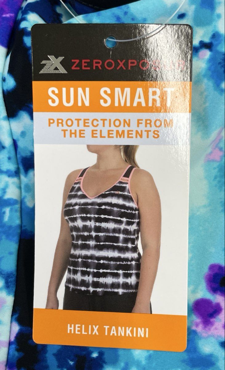 Zeroxposur Women's Helix Tankini Top Blue Floral UPF 30 Sun Smart NWT Sz 0X