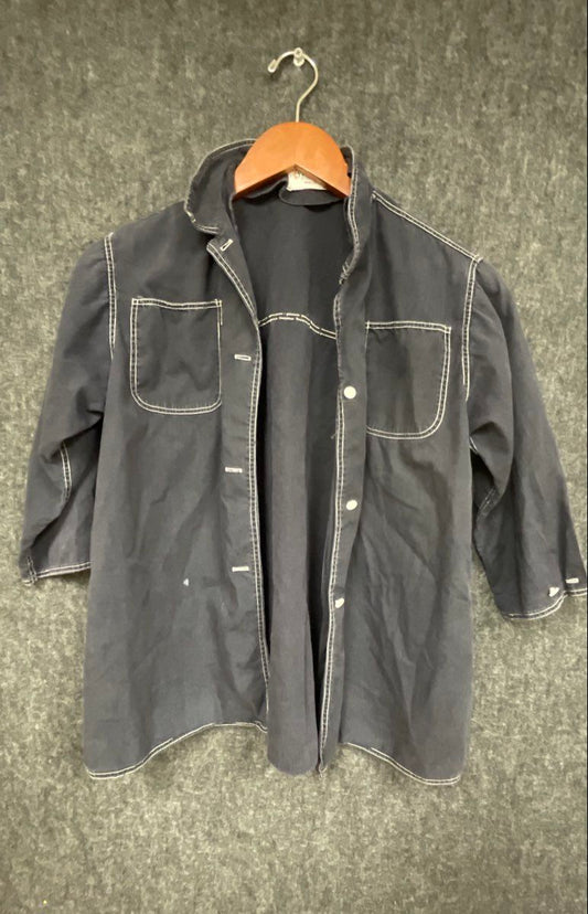 Vintage 70s Babs Fontainebleau Miami Beach Women's Navy Blue Shirt Jacket M