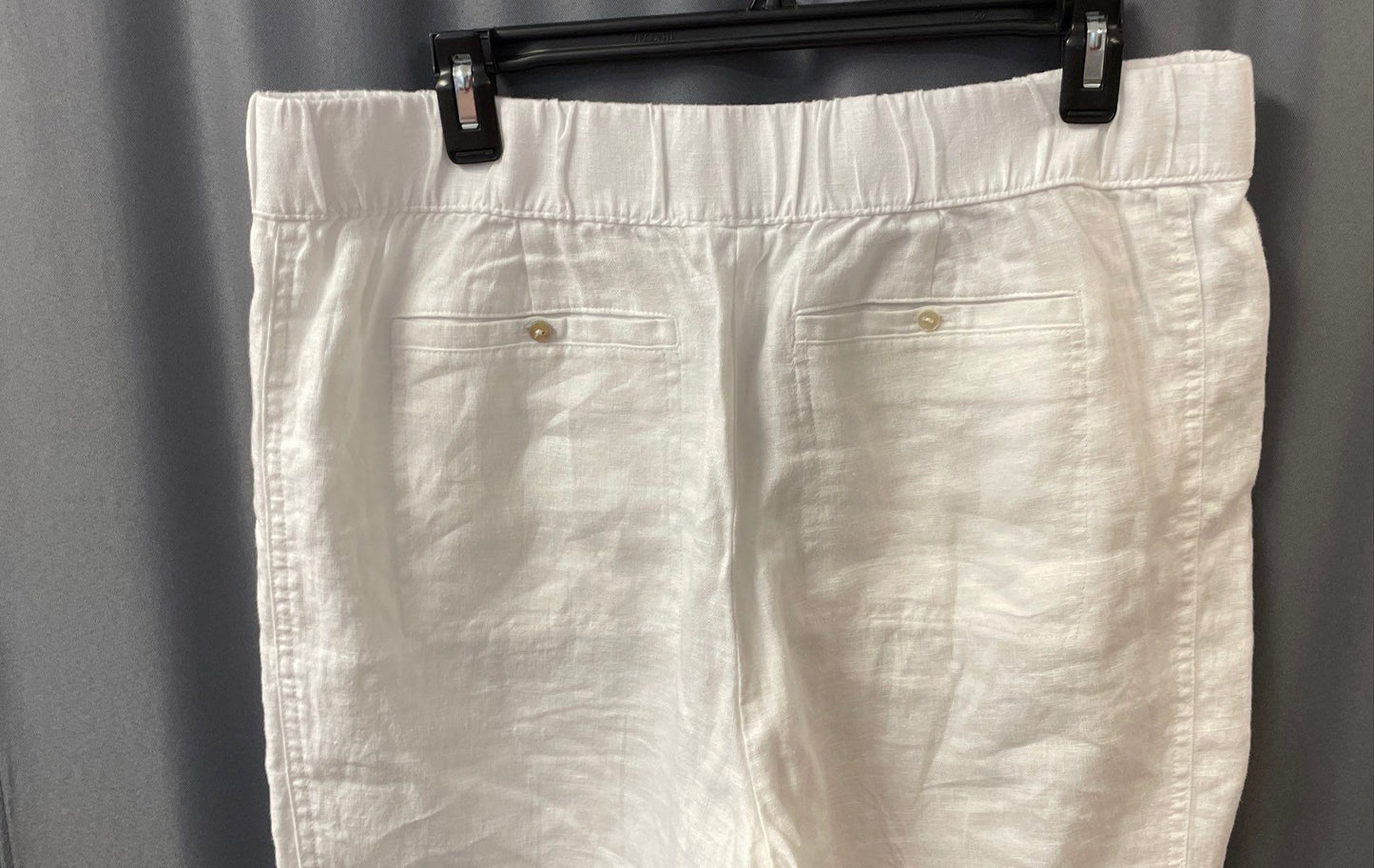 Pure Jill Women's White 100% Linen Elastic Waist Cropped Trousers Sz M