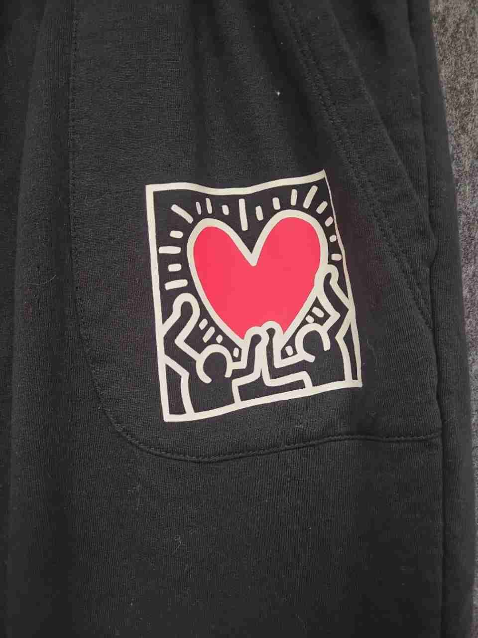 Keith Haring Women's Black PJ Set Heart Pop Art Mismatched Sz S Top XL Bottom