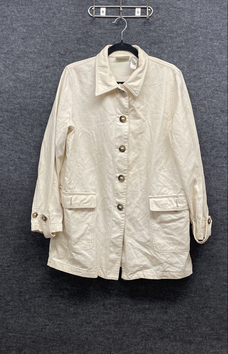 Vintage Liz Claiborne Lizwear Jeans White Cotton Utility Barn Jacket Sz L
