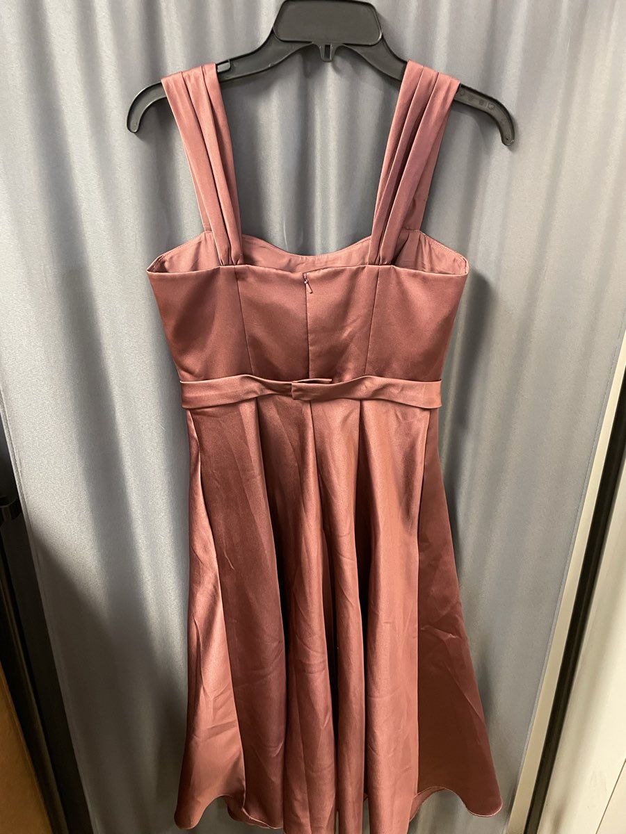 David's Bridal Women's Rosewood Pink Satin Wide Strap Tea Length Dress Sz 4 NWT