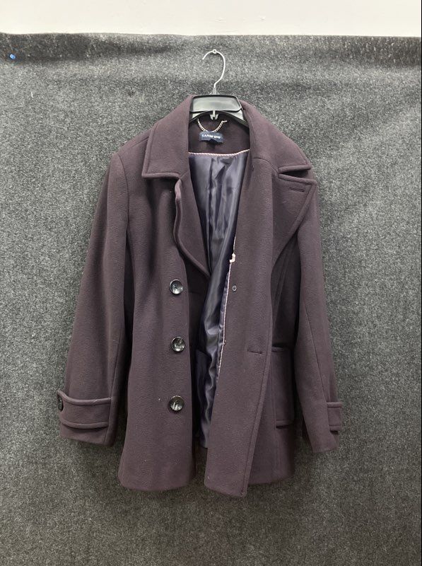 Lands' End Women's Purple Wool Cashmere Blend Double Breasted Peacoat Sz 16P