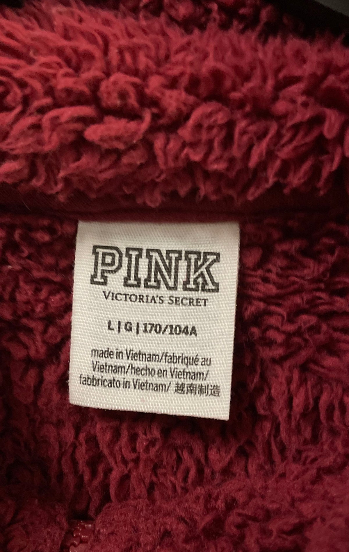PINK Victoria's Secret Women's Burgundy 1/4 Zip Sherpa Pullover Jacket Sz L