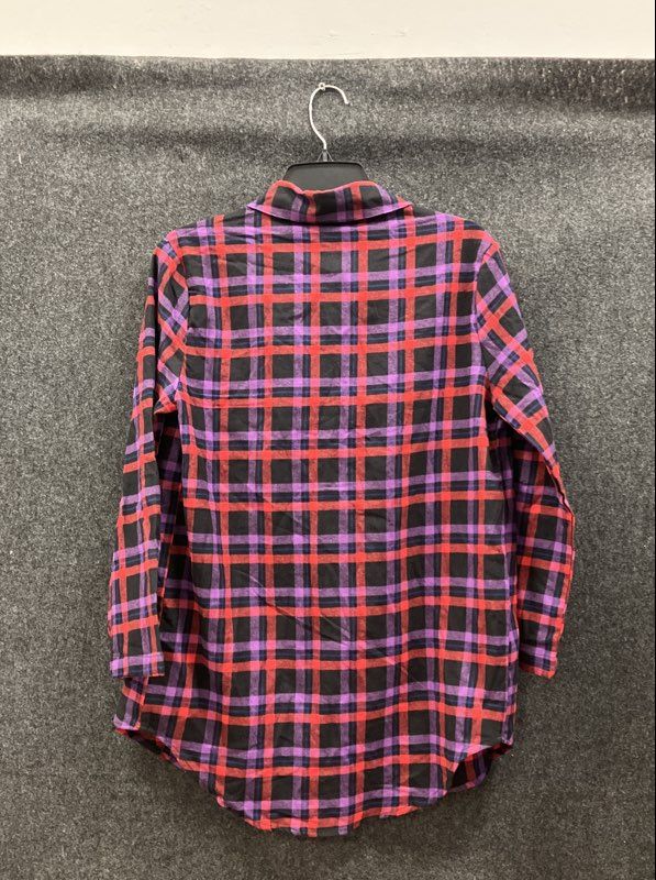 Savage X Fenty Women's Plaid Flannel Button Down Shirt Red Purple NWT Sz XS