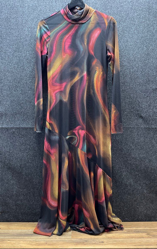 Steve Madden Women's Vivara Mesh Mock Neck Maxi Dress Faded Ink Size M NWT