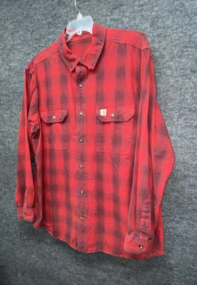 Carhartt Men's Red Plaid Flannel Long Sleeve Button Up Shirt Sz 2XL