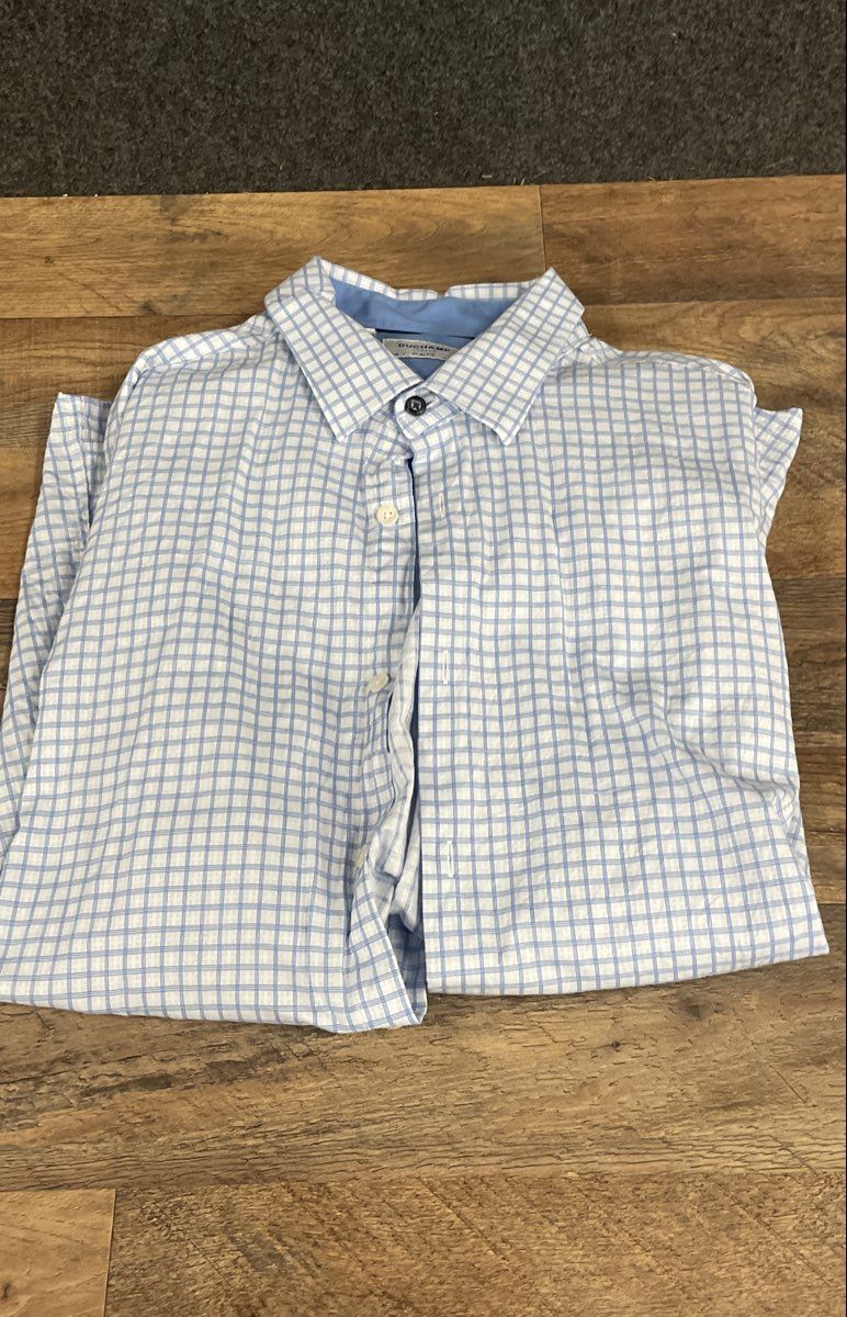Duchamp London Men's Blue Check Long Sleeve Slim Fit Dress Shirt Sz XXL 18