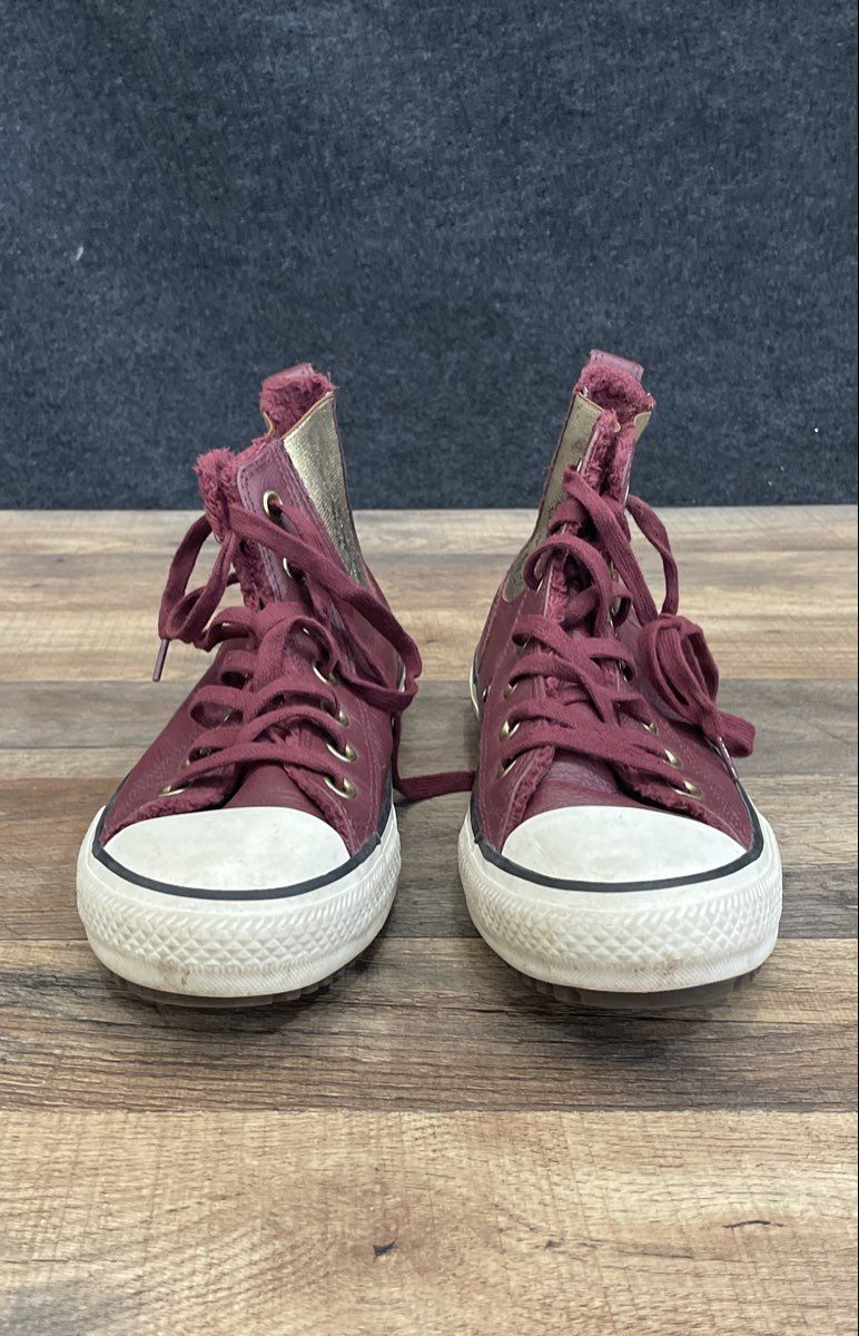 Converse Chuck Taylor All Star Leather Faux Fur Burgundy Gold High Top Size 8