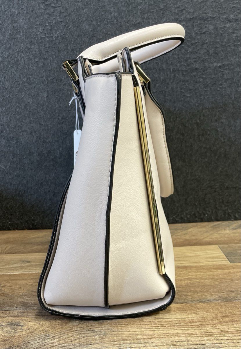 Charming Charlie Ivory Faux Leather Tassel Satchel Shoulder Bag NWT Gold