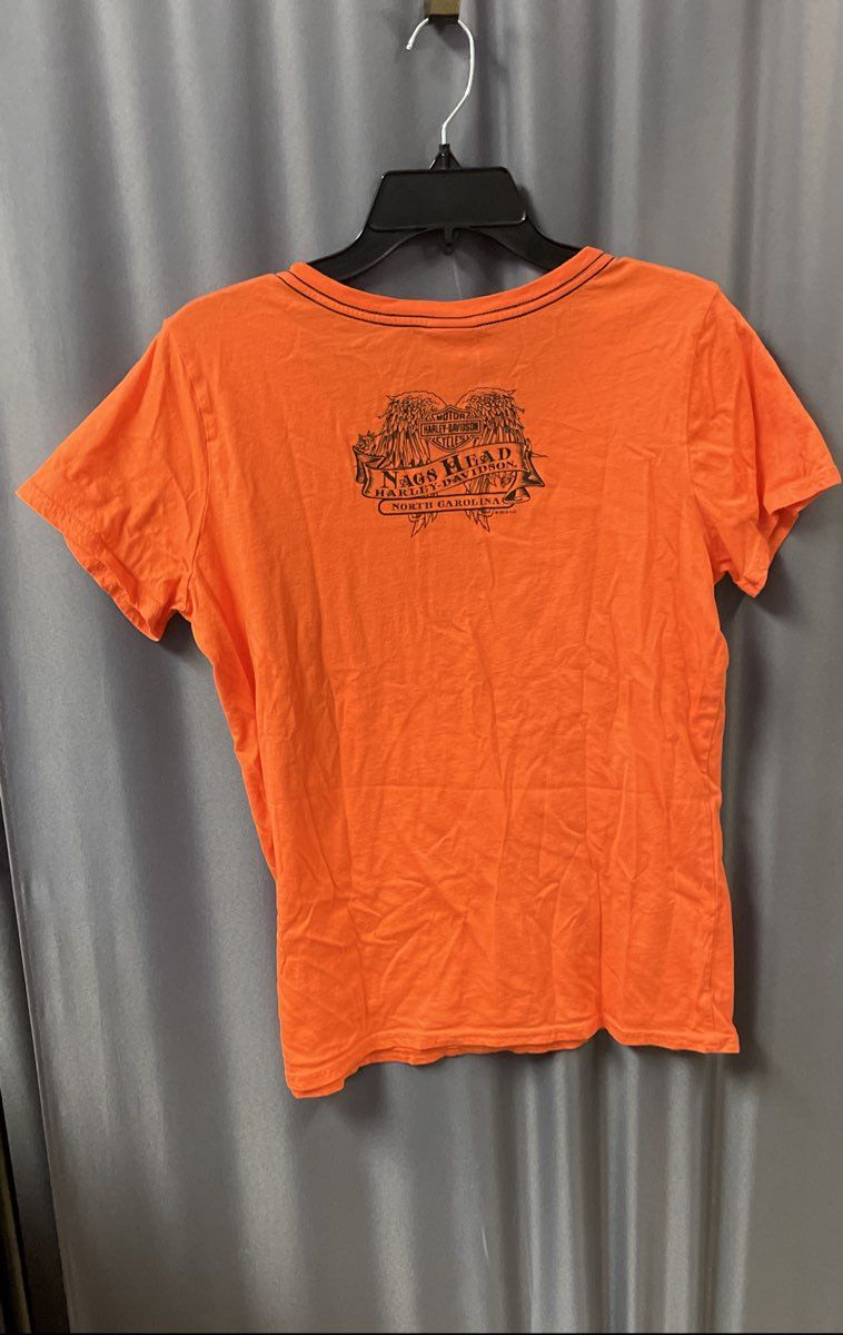 Harley-Davidson Nags Head NC Jeweled Logo Orange Short Sleeve Tee Sz L