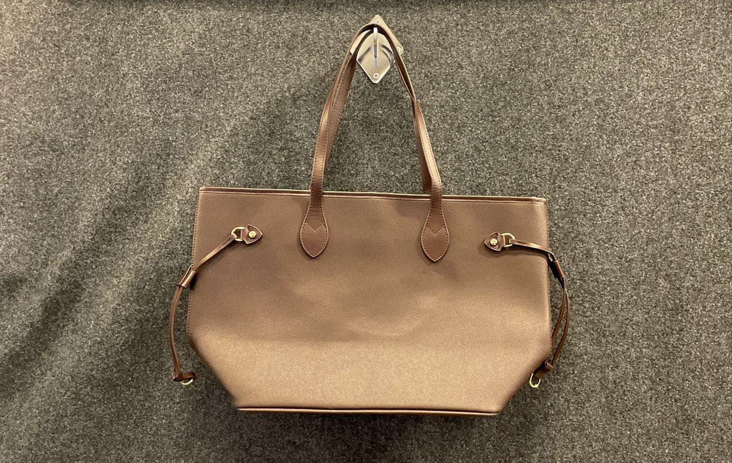 Daisy Rose Brown Crossgrain Leather Tote Bag Red Interior Gold Hardware