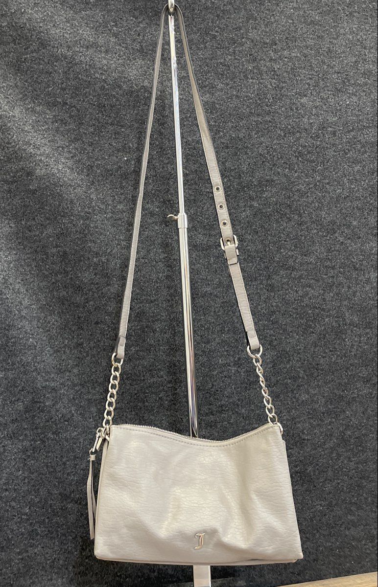 Juicy Couture Grey Pebbled Leather Crossbody Bag Silver Tone Chain Hardware