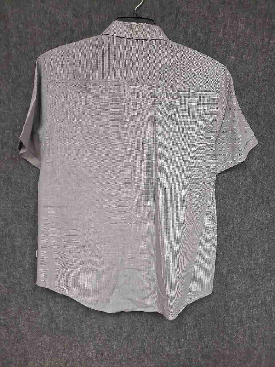 Calvin Klein Men's Short Sleeve Button Down Shirt Gray Cotton Micro Check Sz L