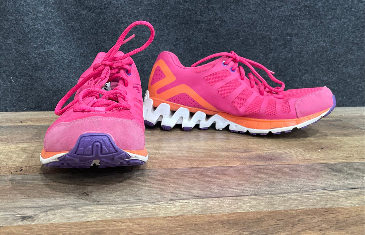 Reebok ZigTech Shark Pink Orange Purple Running Shoes Womens Size 7.5