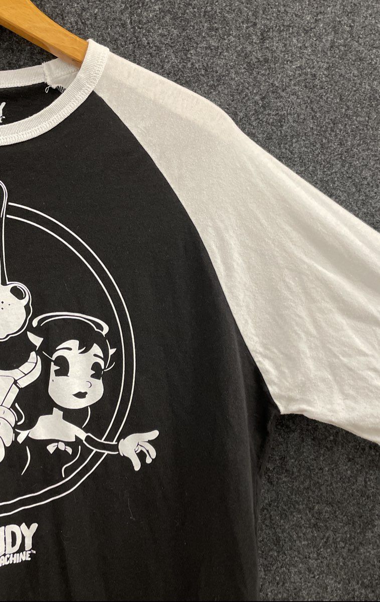 Bendy and the Ink Machine Men's Black White Raglan 3/4 Sleeve Graphic Shirt XL