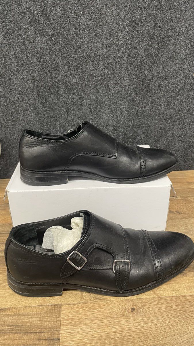 Express Black Leather Double Monk Strap Cap Toe Dress Shoes Men's Size 9