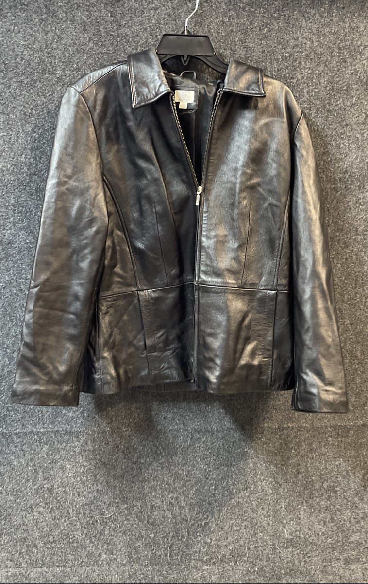 Apt. 9 Women's Black Lambskin Leather Full Zip Collared Jacket Size L