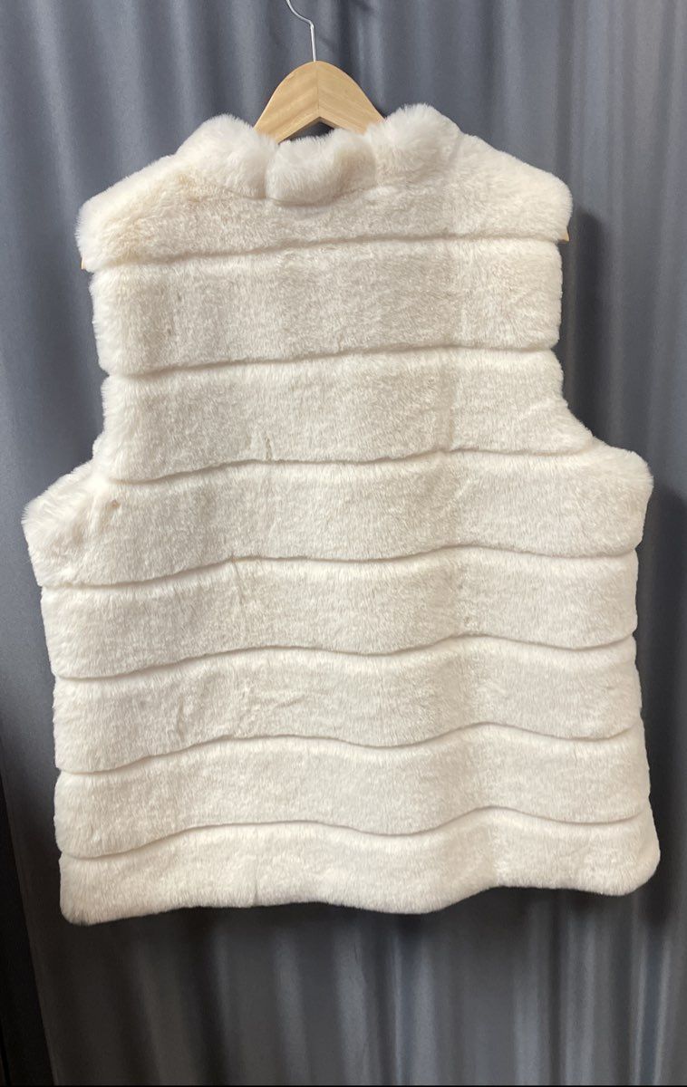 Soft Surroundings Women's White Tiered Faux Rabbit Fur Full Zip Vest Sz XL