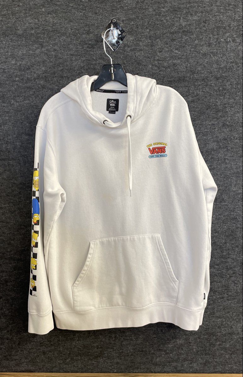 Vans The Simpsons Men's White Hoodie Family Couch Checkerboard Sleeve Size M