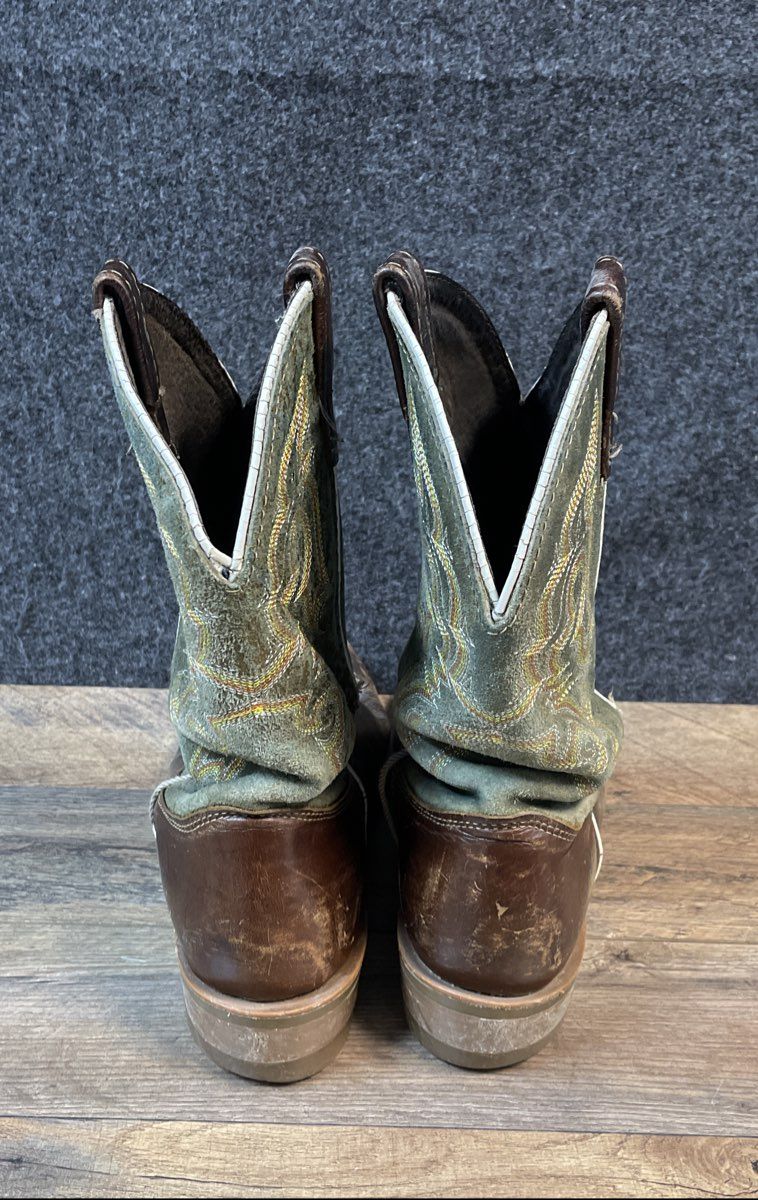 Double H DH4630 Brown Green Leather Square Toe Western Cowboy Boots Size 9.5 D