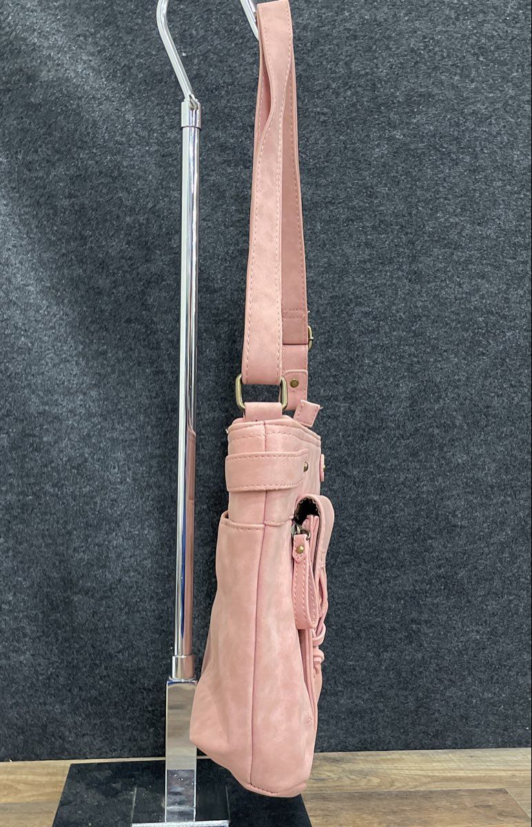 b.o.c. Pink Leather Crossbody Shoulder Bag Organizer Pocket Brass Hardware