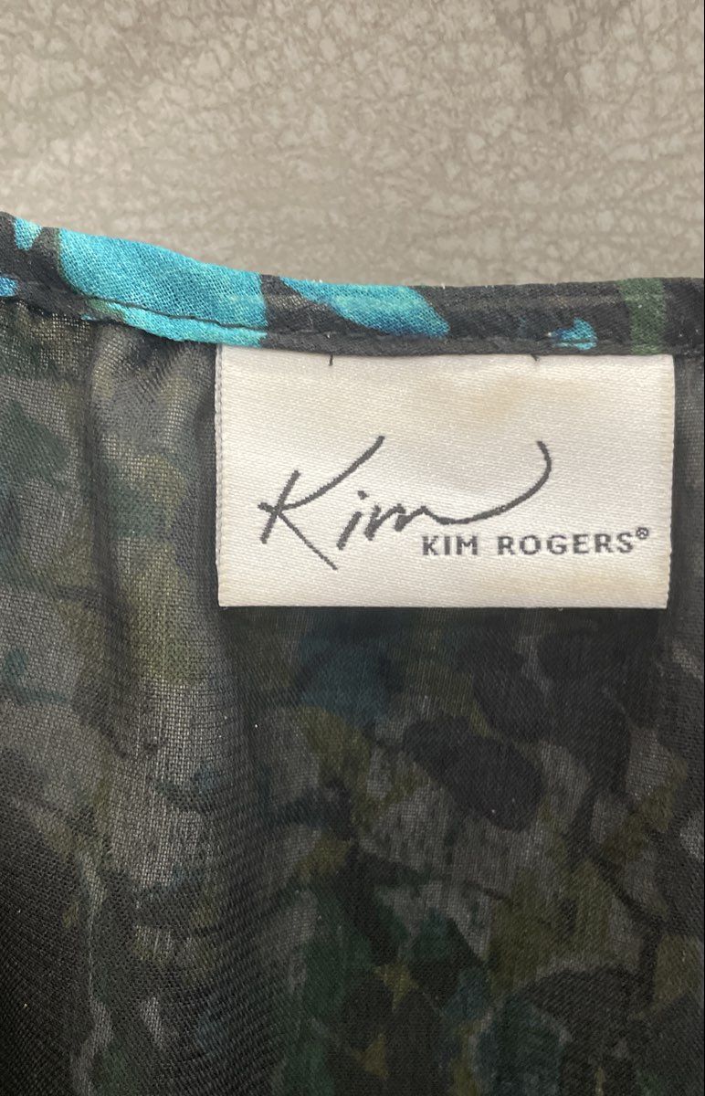 Kim Rogers Women's Blue Teal Tiered Snake Print 3/4 Sleeve Blouse Top Sz M