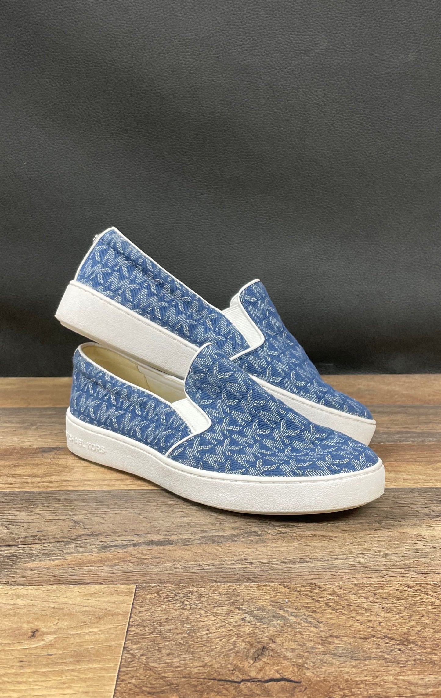 Michael Kors Keaton Denim Blue MK Logo Slip On Sneakers Loafers Size 6.5