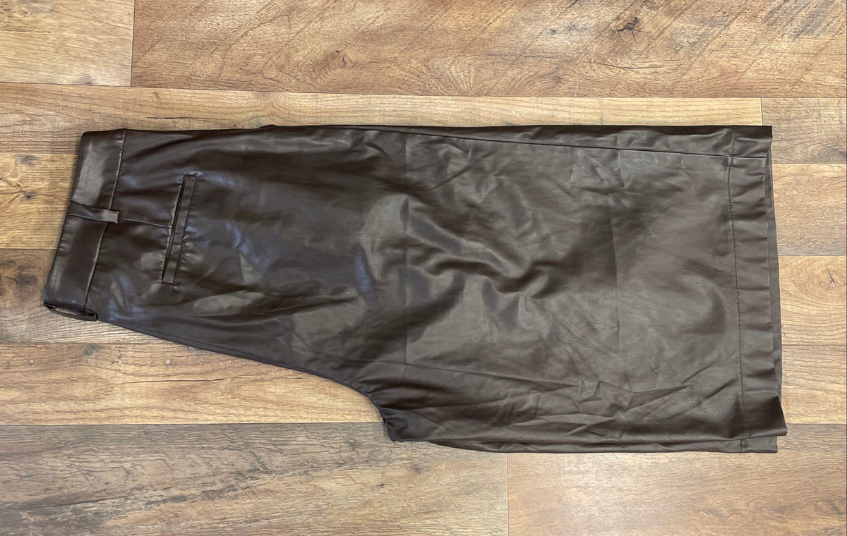 New York & Company 7th Avenue Women's Brown Vegan Leather Wide Leg Crop Pants 8